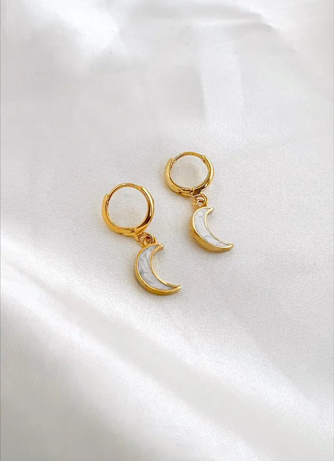 Opal Moon Huggie Earrings