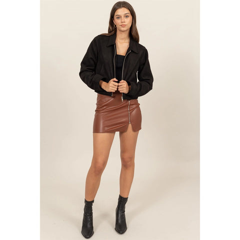  Faux Suede Zip-Up Jacket