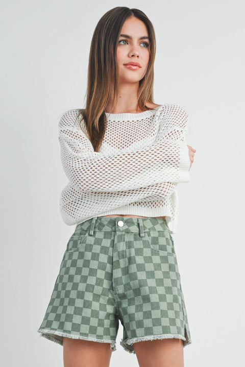  High Waisted Checkered Shorts