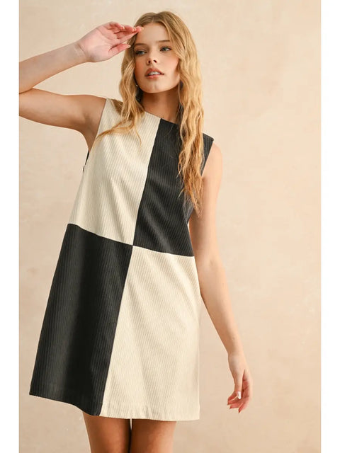  Corduroy Color Block Midi Dress