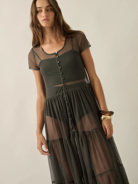 Mesh Ruffle Maxi Top