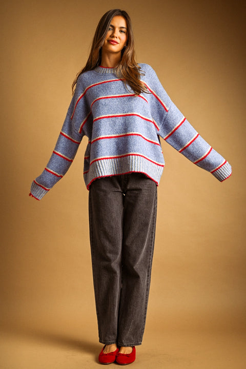  Round Neck Striped Sweater