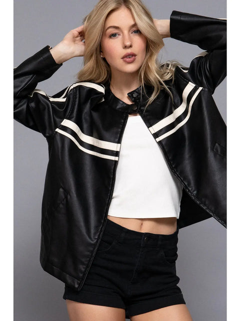  Faux Leather Oversized Jacket