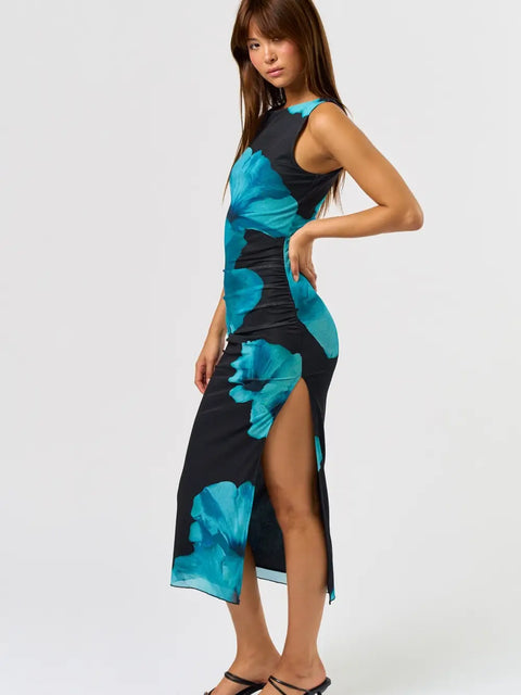  Bright Blue Floral Maxi Dress