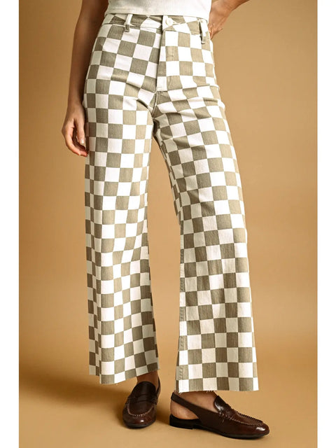  Checkerboard Wide Leg Pants