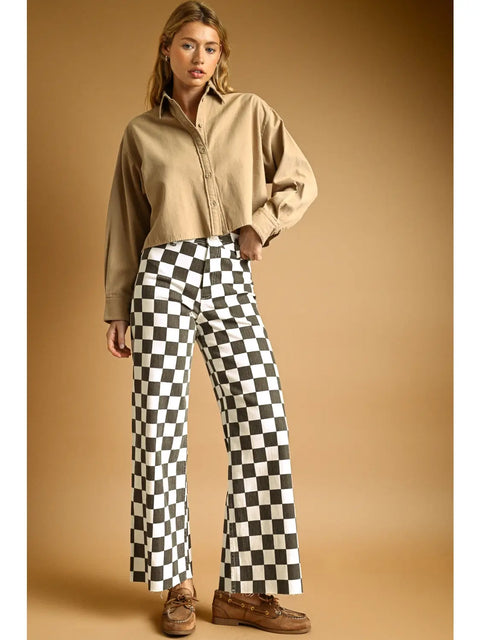  Checkerboard Wide Leg Pants