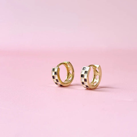 Checkered Gold Huggie Earrings