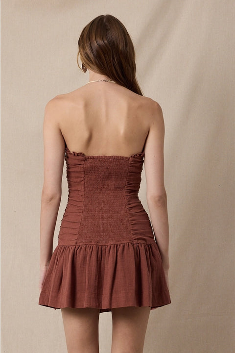 Linen Ruched Tube Mini