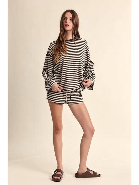  Stripe Print Oversized Top