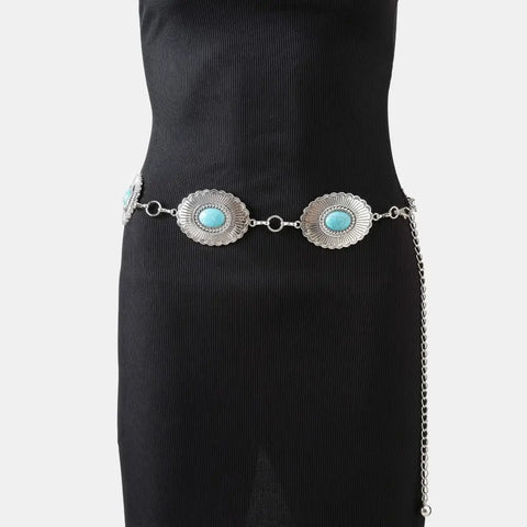 Oval Turquoise Concho Chain Belt