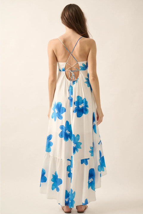  Summer Blue Open Back Dress