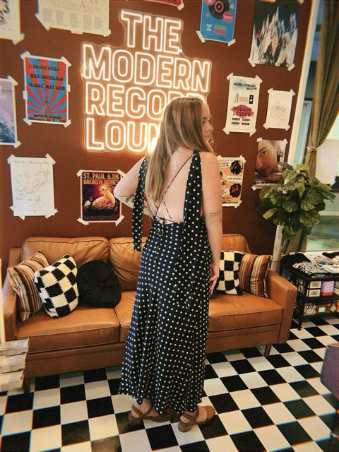 Polka Dot Chiffon Maxi Sleeveless Dress with Scarf