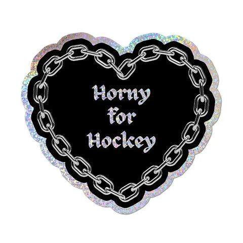 Horny for Hockey Glitter Sticker