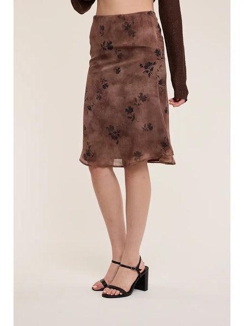 Choco Brown Floral Knee Length Skirt