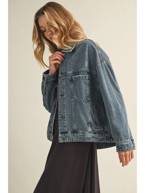  Oversized Washed Denim Jacket