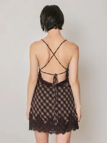  Checkered Lace Slip Mini Dress