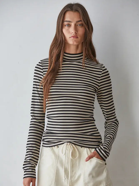 Striped Mock Neck Long Sleeve Top