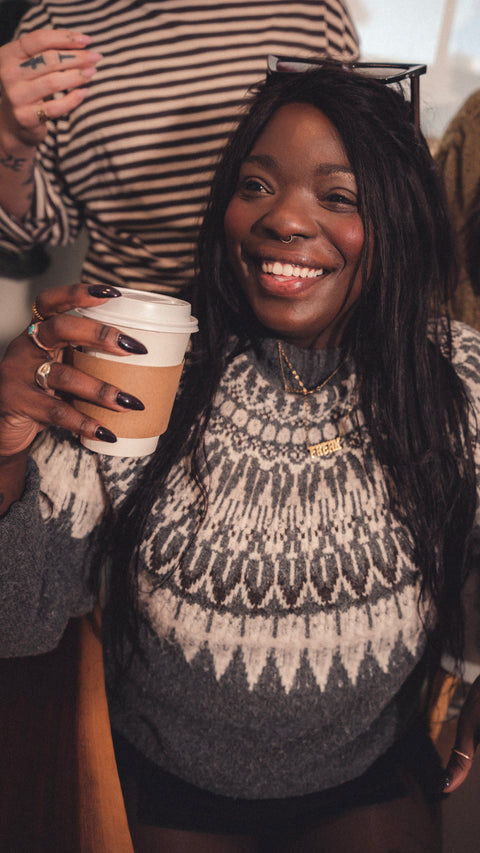 Fair Isle Knit Mock-Neck Sweater