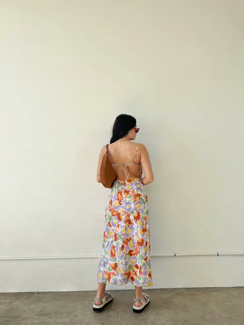  Watercolor Floral Backless Dress