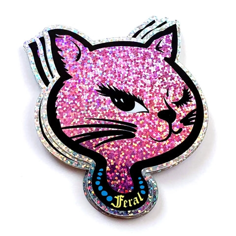 Feral 90s Winking Cat Sticker