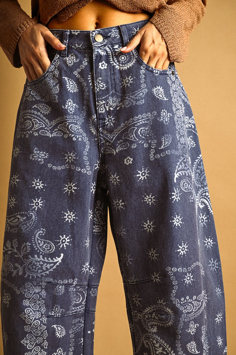  Paisley Print Washed Pants