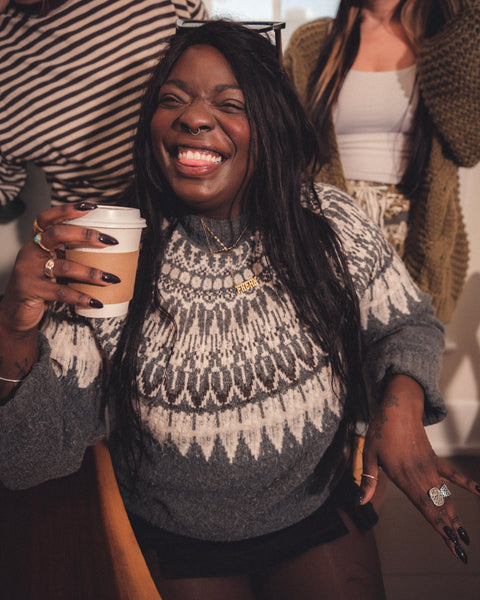 Fair Isle Knit Mock-Neck Sweater