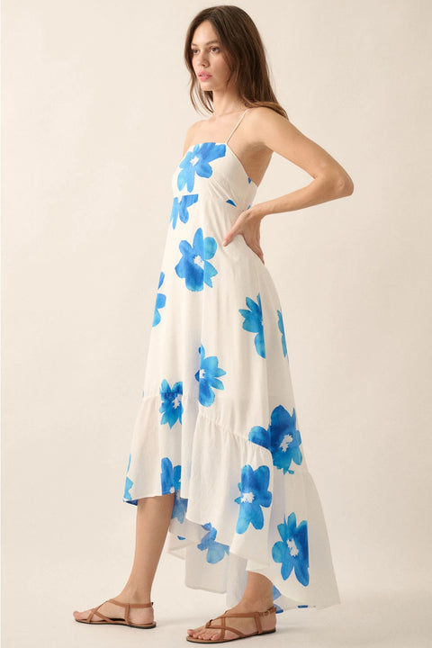  Summer Blue Open Back Dress