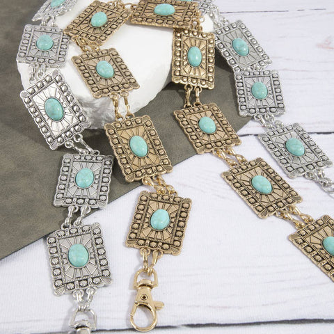  Square Turquoise Concho Chain Statement Belt