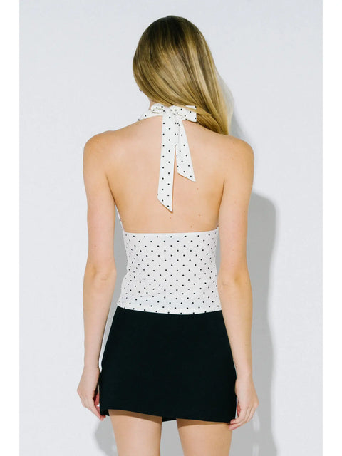  Polka Dot Crepe Tiered Halter Top