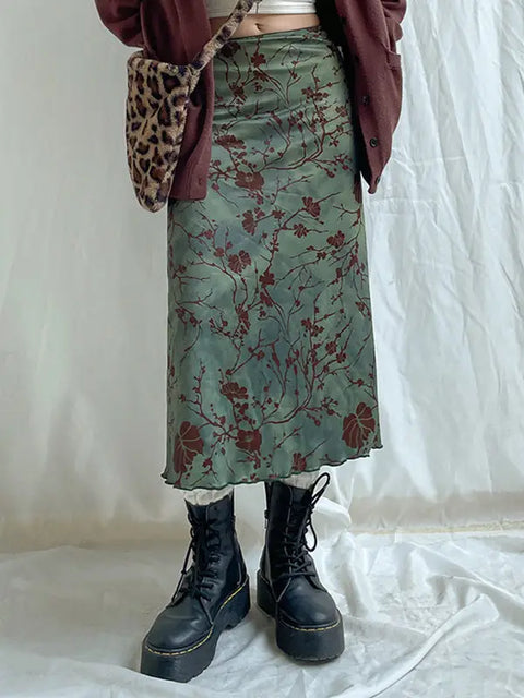  90s Autumn Green Skirt