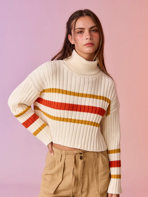  Elena Loose Fit Striped Turtleneck