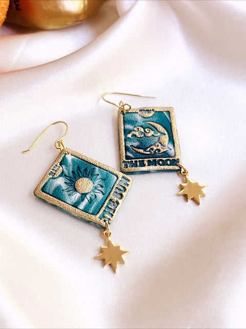 Tarot Card Gold Star Dangle Earrings