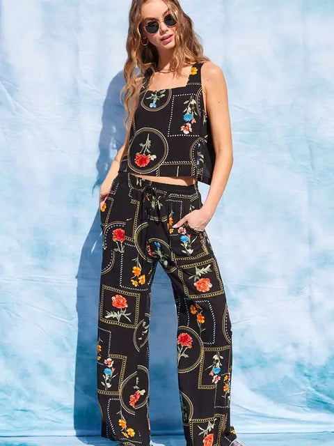  Printed Open Back Top & Pants Set