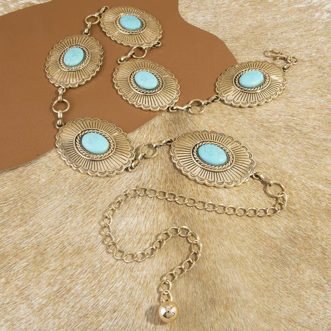  Sunburst Turquoise Concho Wide Chain Belt