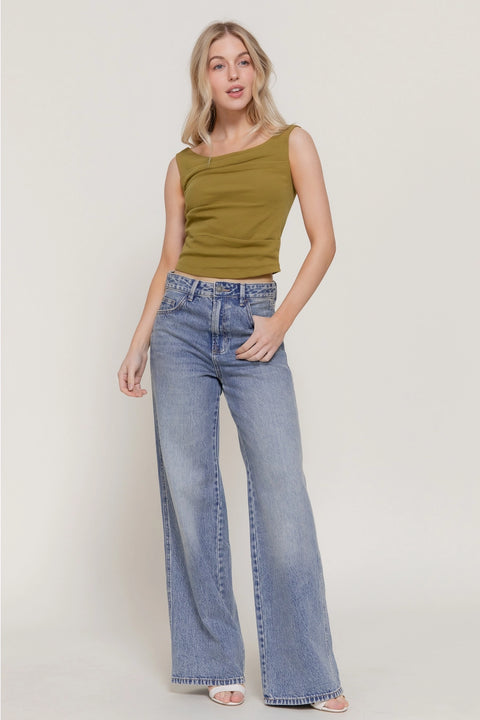  Olive Wide Boat Neck Top