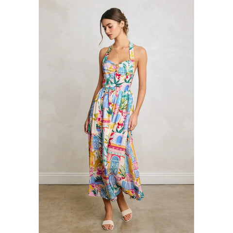  Summer Print Midi Dress