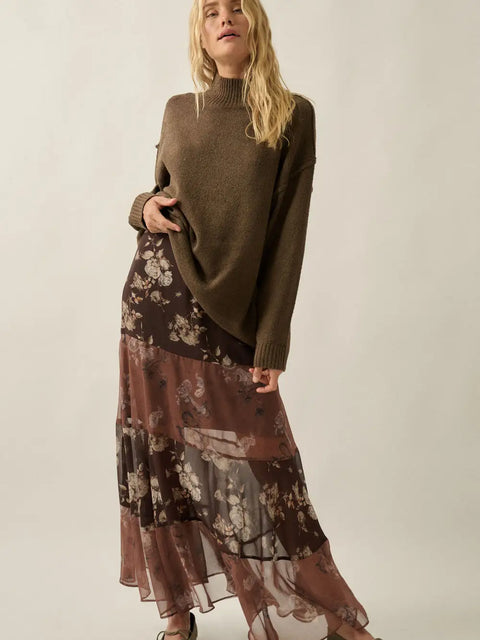  Colorblock Chiffon Maxi Skirt