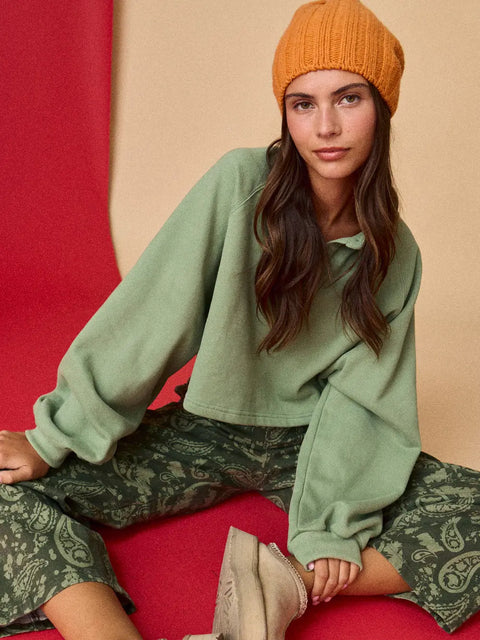 Cropped Collared Pullover Sweatshirt