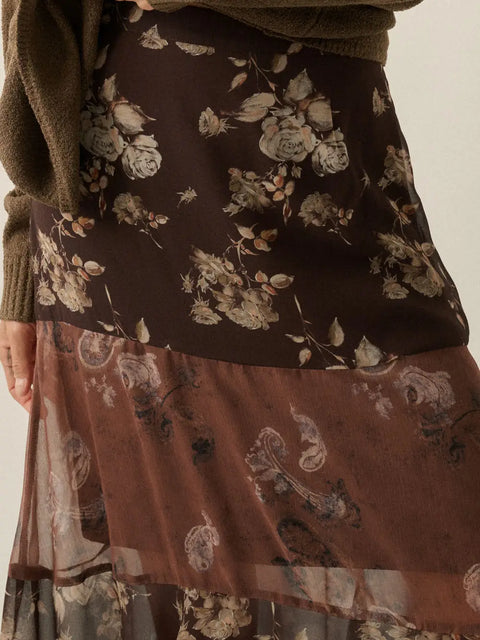  Colorblock Chiffon Maxi Skirt
