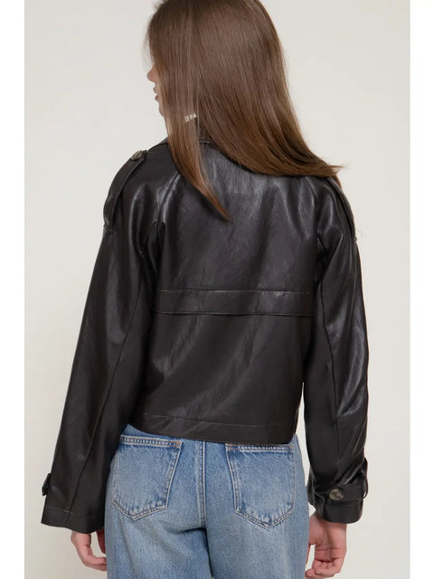  Short Leather Trench Jacket
