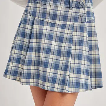  Pleated Plaid Skort With Side Buttons
