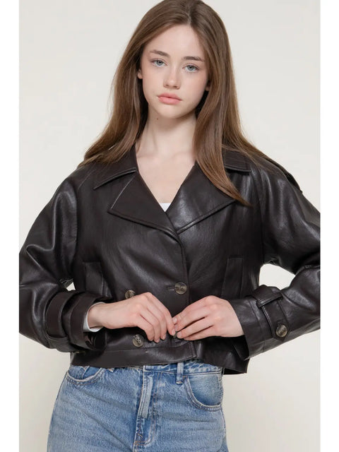  Short Leather Trench Jacket