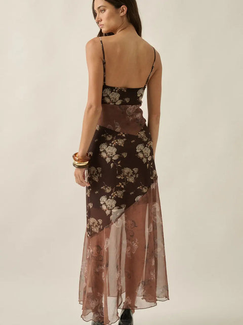  Colorblock Floral & Paisley Asymmetrical Dress