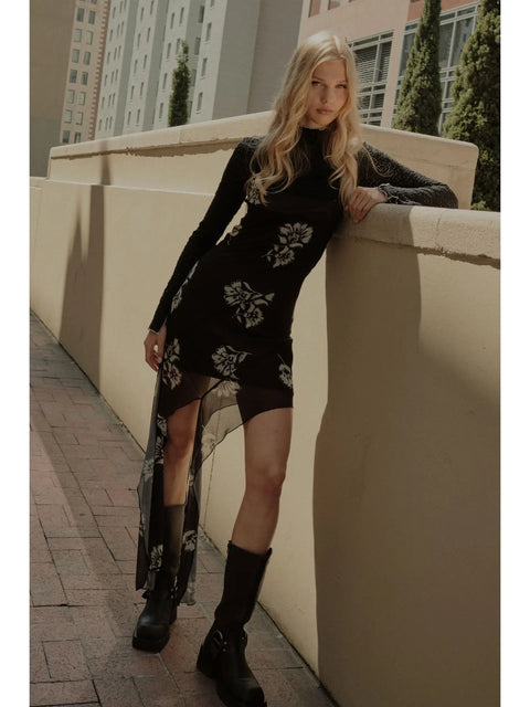  Floral Asymmetrical Hem Dress