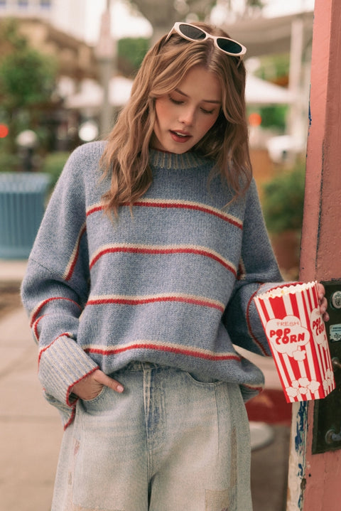  Round Neck Striped Sweater