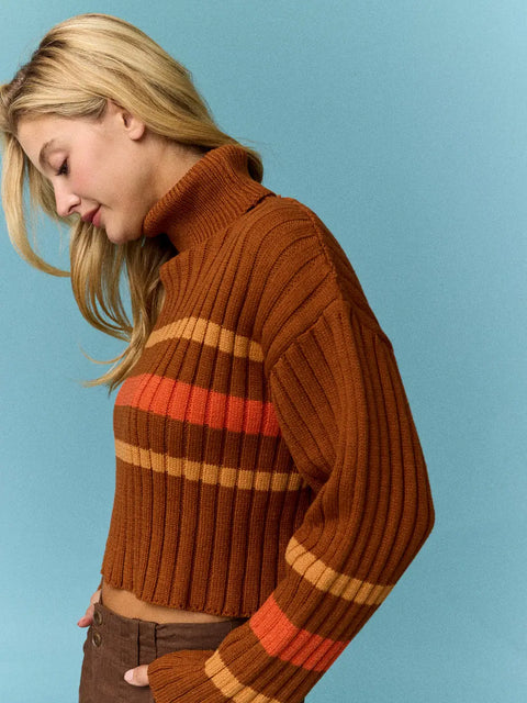  Elena Loose Fit Striped Turtleneck