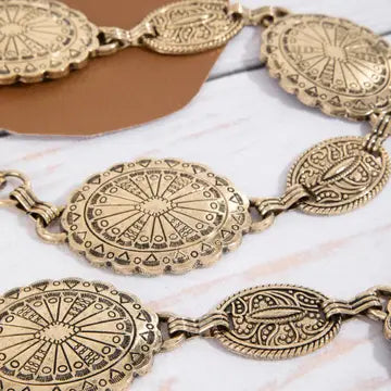  Ornate Oval Western Concho Disc Chain Belt