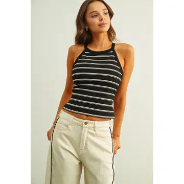  High Neck Striped Tank