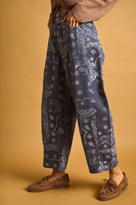  Paisley Print Washed Pants