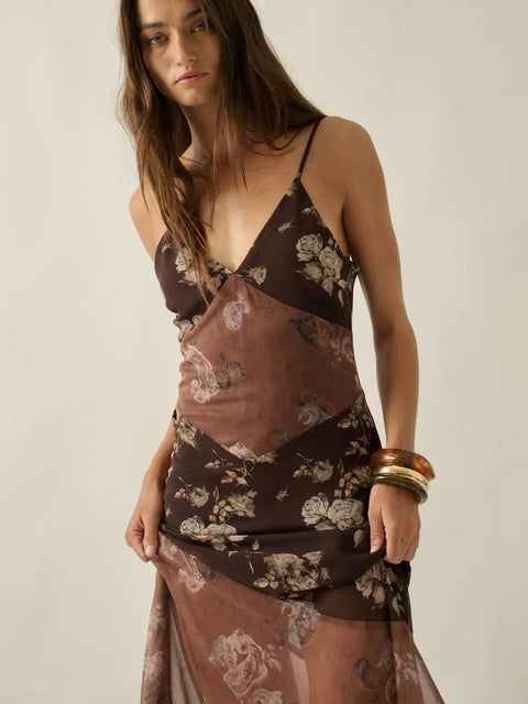  Colorblock Floral & Paisley Asymmetrical Dress